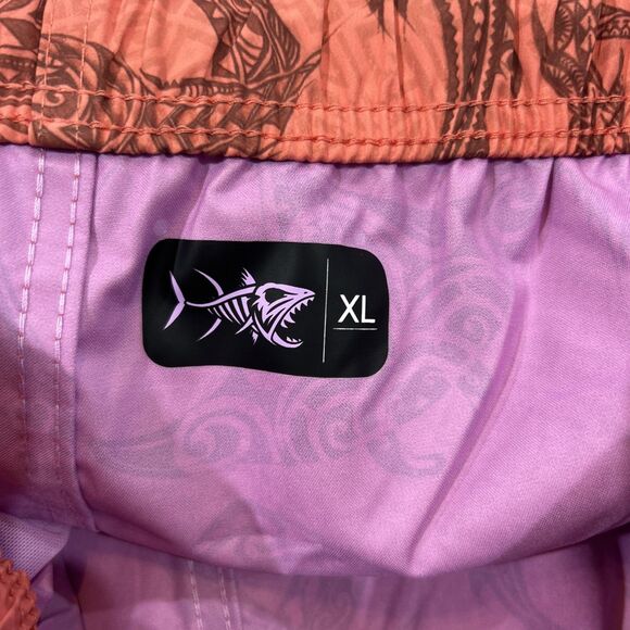 Psycho Tuna Men's XL Swim Trunks Shorts Tribal Fish Print Peach Echo - Picture 10 of 12